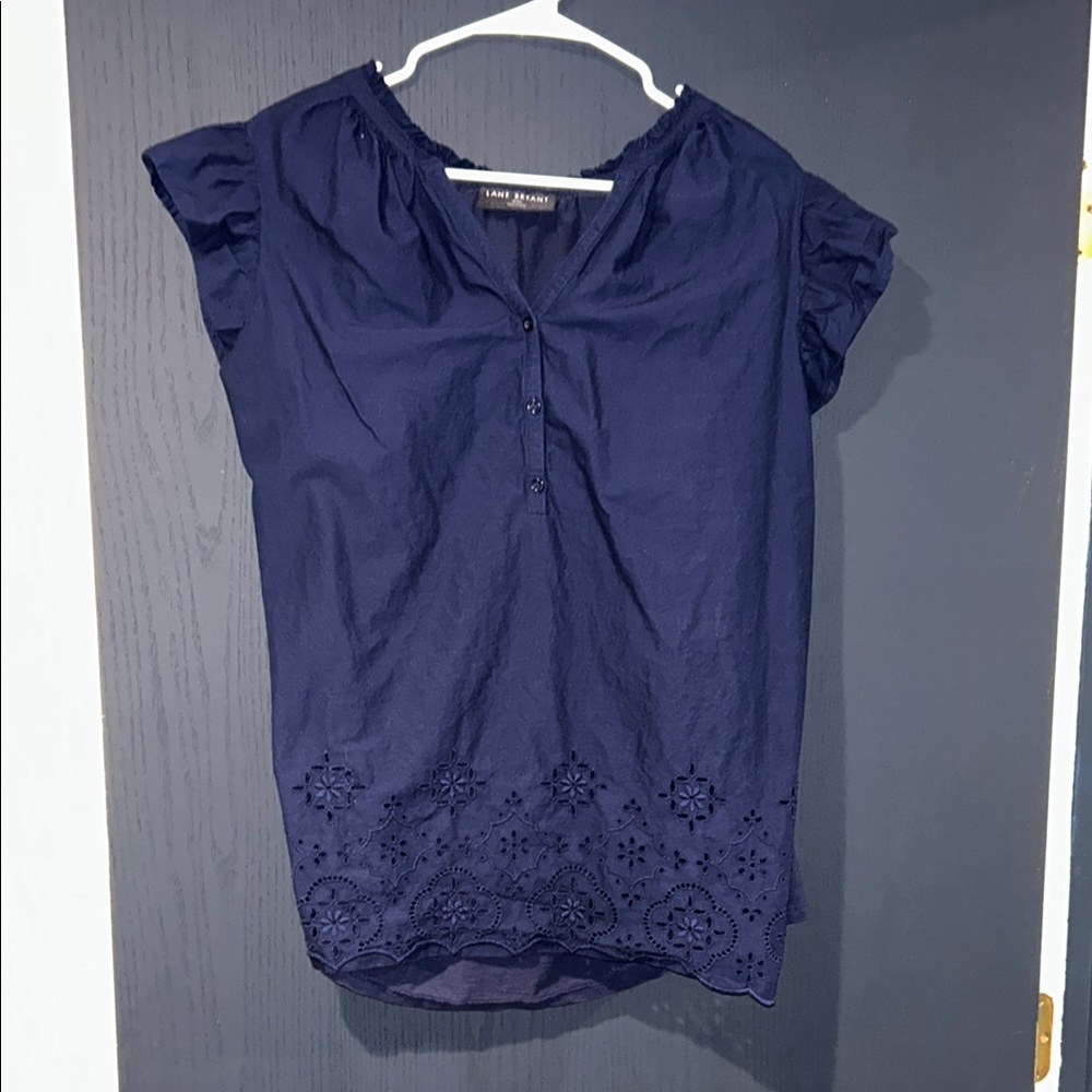 Lane Bryant 18/20 Blue Ruffled Embellished Blouse - 🥂 sale!